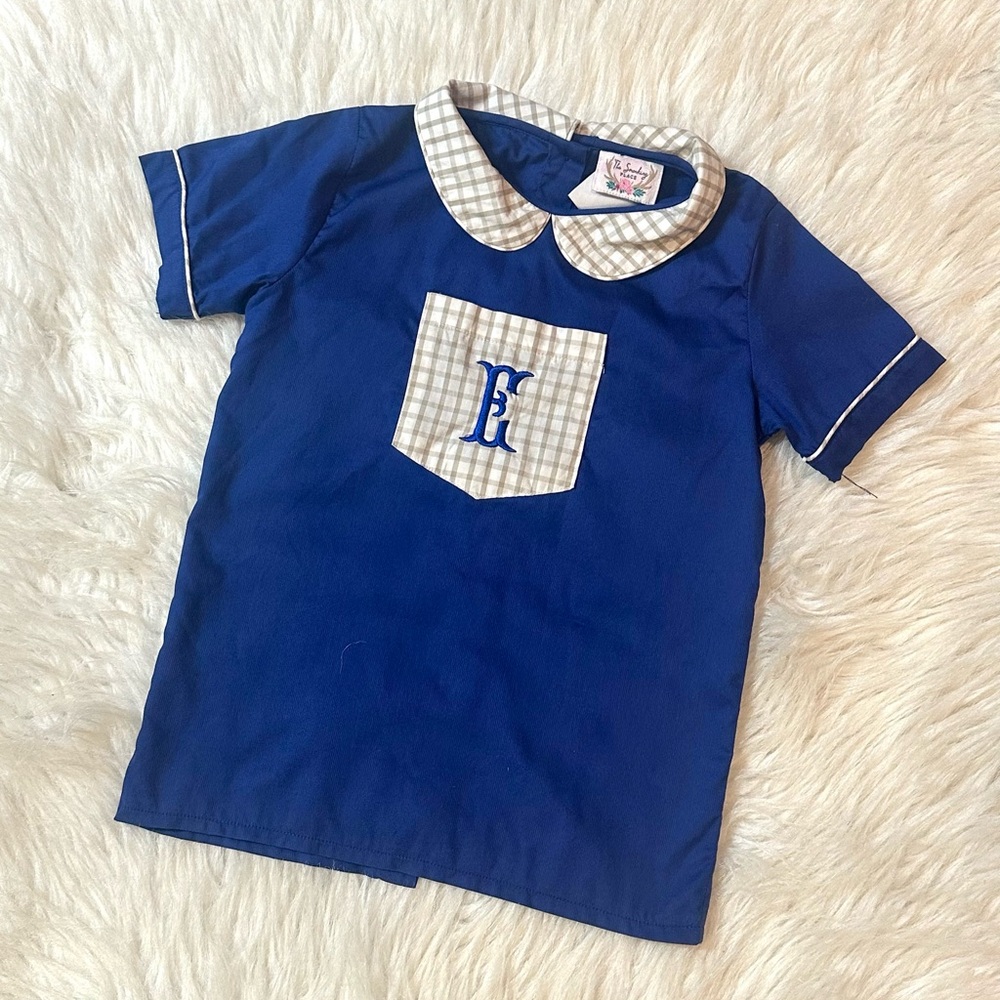 Blue Kids Shirt with Checkered Collar